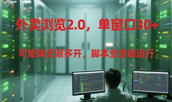 外卖浏览2.0，单窗口30+可矩阵无限多开，脚本全自动运行