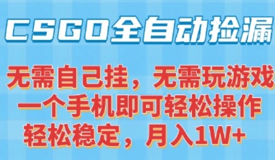 CSGO自动捡漏项目，最新独家玩法，一个手机可操作，新手小白轻松月入1W+，操作简单易上手