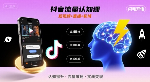 抖音流量认知课，短视频+直播+私域，认知提升，闪电开悟
