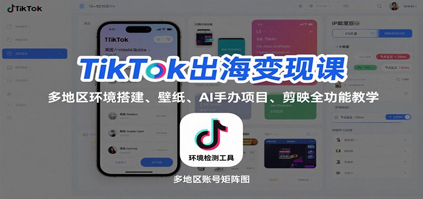 TikTok出海变现课：多地区环境搭建、壁纸、AI 手办项目、剪映全功能教学