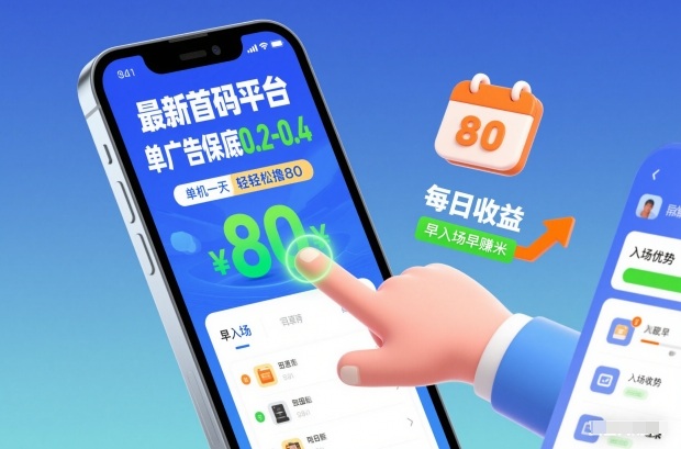 最新首码平台，单广告保底0.2-0.4，单机一天轻松撸80，早入场早賺米