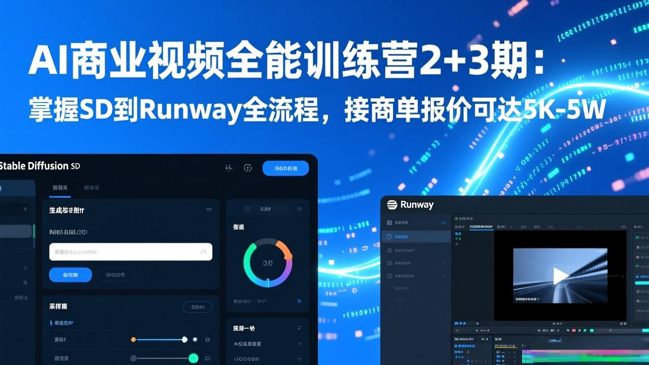 （17235期）AI商业视频全能训练营2+3期：掌握SD到Runway全流程，接商单报价可达5K-5W