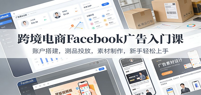 跨境电商Facebook广告入门课：账户搭建，测品投放，素材制作，新手轻松上手