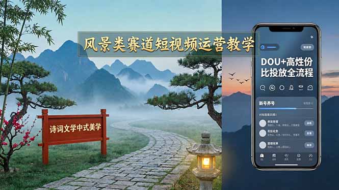 （17992期）风景类赛道短视频运营教学：诗词文学中式美学，新号养号对标账号定位，DOU+高性价比投放全流程