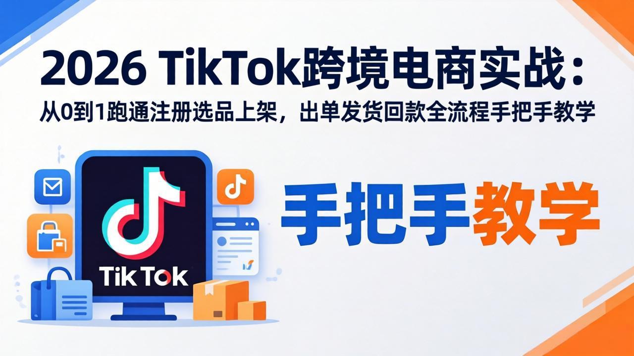 (18027期)2026TikTok跨境电商实战-更新:从0到1跑通注册选品上架,出单发货回款全流程手把手教学
