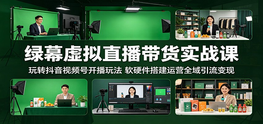 绿幕虚拟直播带货实战课:玩转抖音视频号开播玩法,软硬件搭建运营全域引流变现