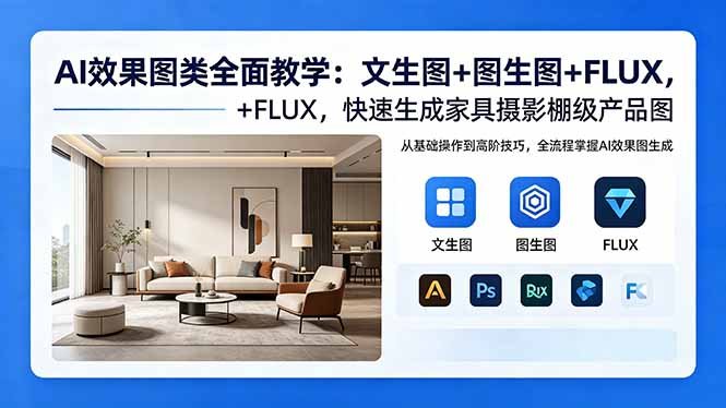 （18452期）AI效果图类全面教学：文生图+图生图+FLUX，快速生成家具摄影棚级产品图