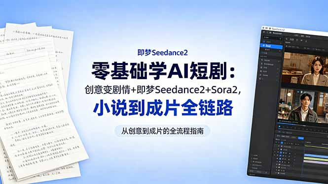 （18537期）零基础学AI短剧：创意变剧情+即梦Seedance2+Sora2，小说到成片全链路
