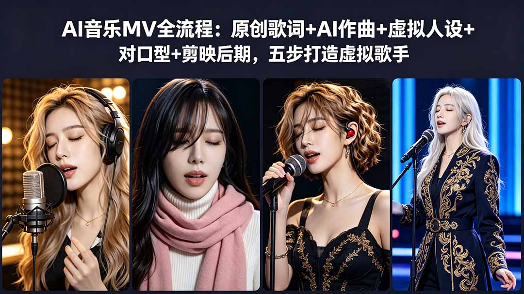 (18710期)AI音乐MV全流程:原创歌词+AI作曲+虚拟人设+对口型+剪映后期,五步打造虚拟歌手