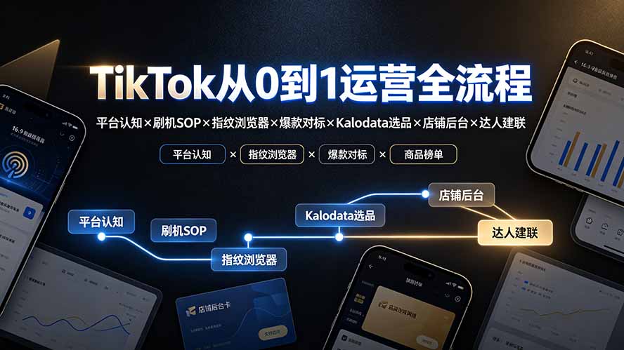 (19480期)TikTok从0到1运营全流程:平台认知×刷机SOP×指纹浏览器×爆款对标×Kalodata选品×店铺后台×达人建联