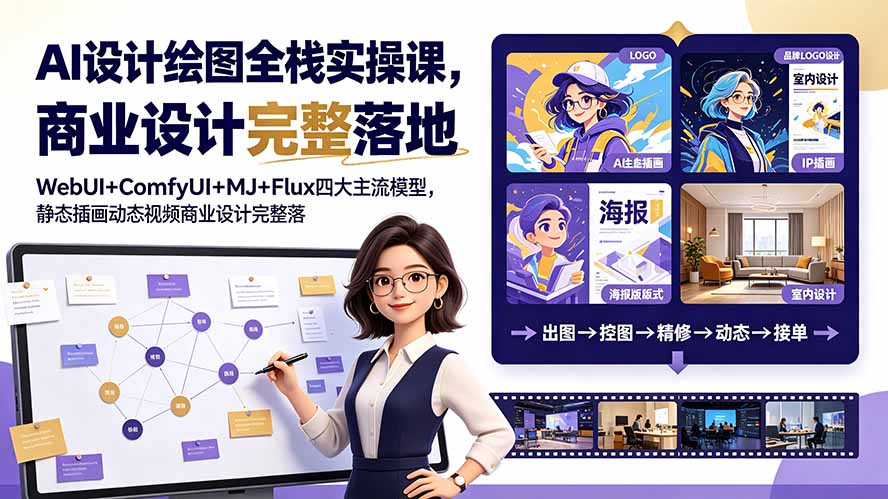 (19244期)AI设计绘图全栈实操课,WebUI+ComfyUI+MJ+Flux四大主流模型,静态插画动态视频商业设计完整落地教程