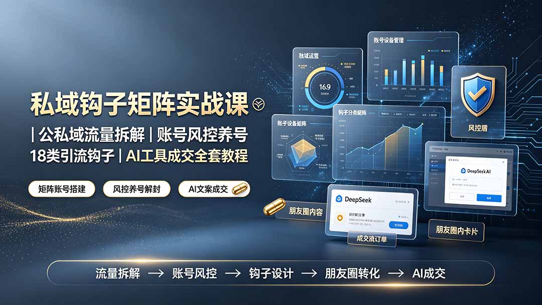(19321期)私域钩子矩阵实战课〓公私域流量拆解|账号风控养号|18类引流钩子|AI工具成交全套教程