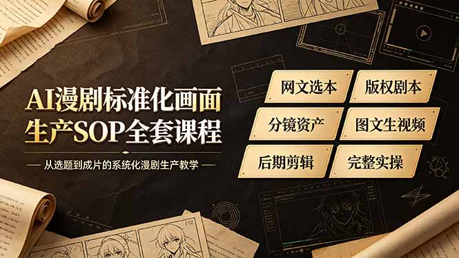 (19199期)AI漫剧标准化画面生产SOP全套课程,网文选本版权剧本分镜资产全覆盖,图文生视频后期剪辑完整实操教学