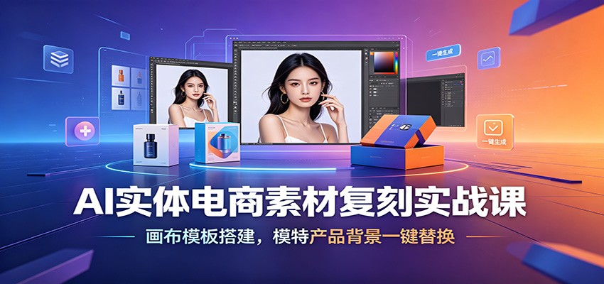 AI实体电商素材复刻实战课:画布模板搭建,模特产品背景一键替换