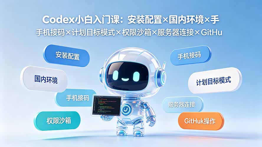 (19402期)Codex小白入门课:安装配置×国内环境×手机接码×计划目标模式×权限沙箱×服务器连接×GitHub操作