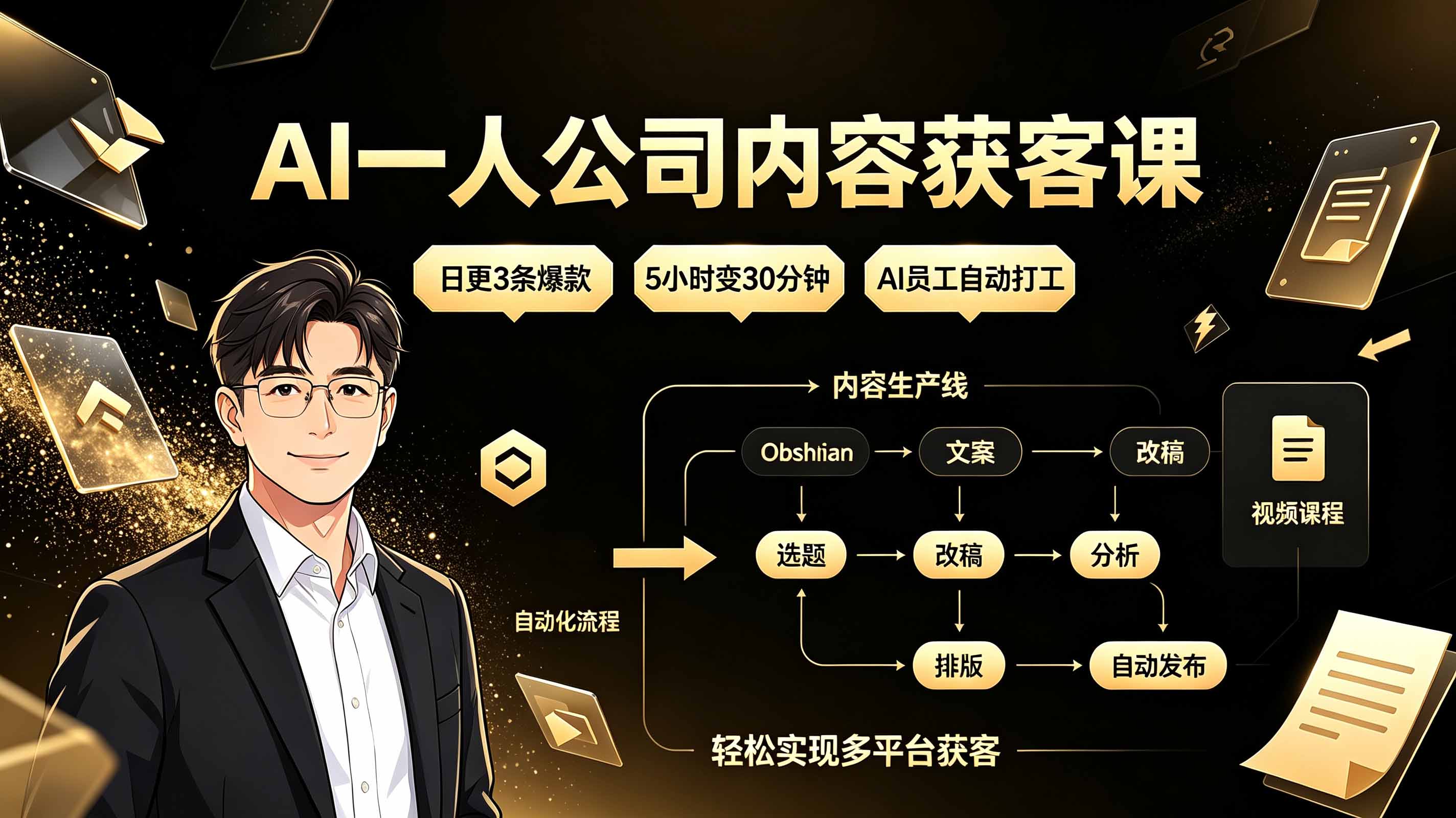 (19387期)AI一人公司内容获客课:日更3条爆款×5小时变30分钟×AI员工自动打工,轻松实现多平台获客