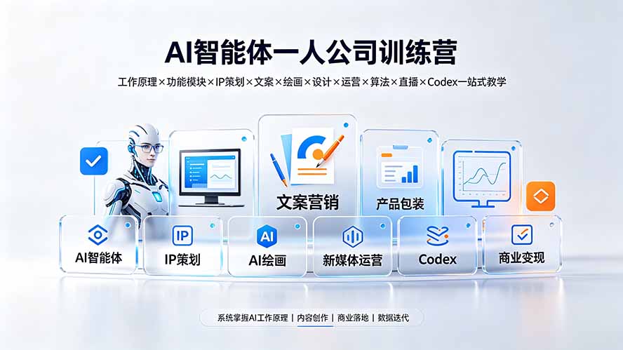(19502期)AI智能体一人公司训练营:工作原理×功能模块×IP策划×文案×绘画×设计×运营×算法×直播×Codex一站式教学