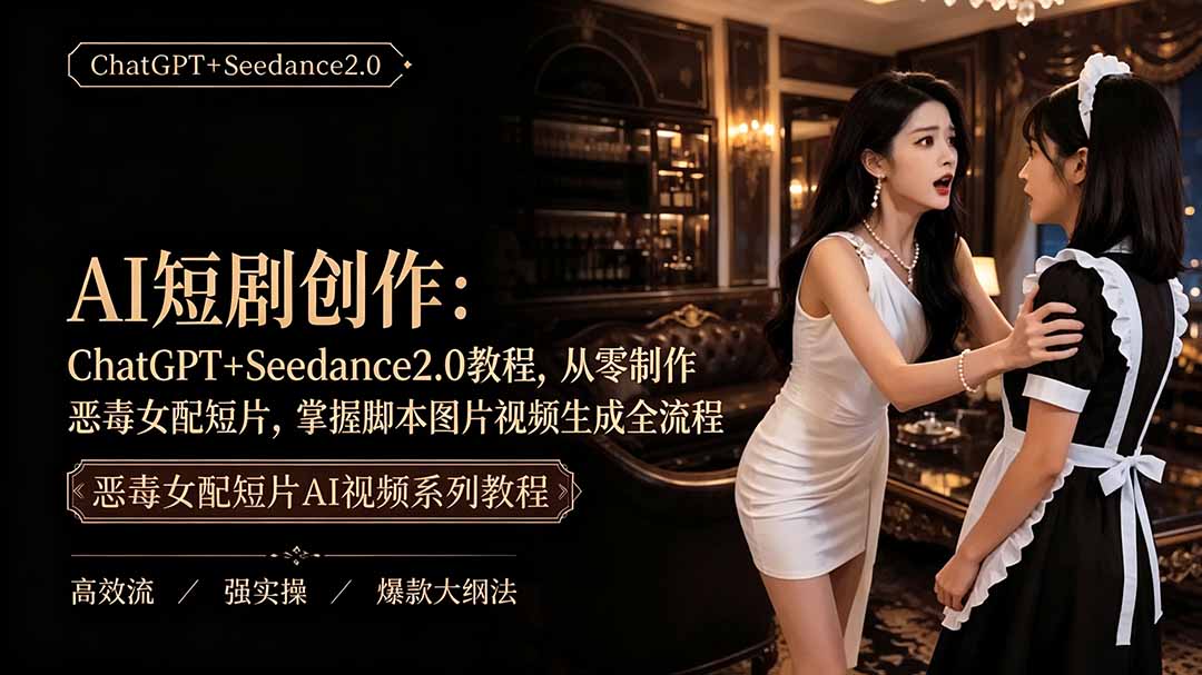 (19545期)AI短剧创作:ChatGPT+Seedance2.0教程,从零制作恶毒女配短片,掌握脚本图片视频生成全流程