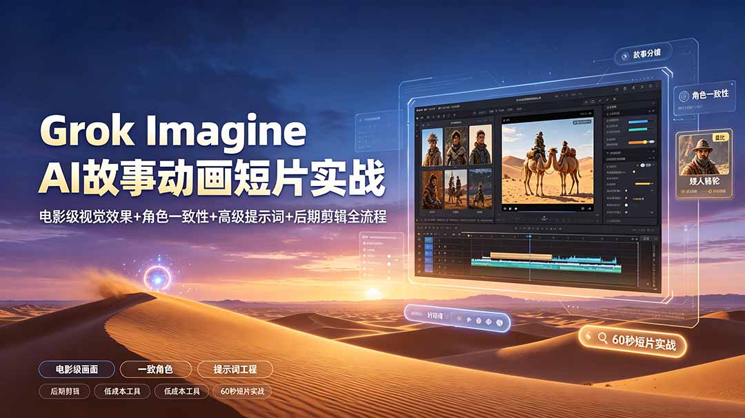 (19305期)Grok Imagine AI故事动画短片实战:电影级视觉效果+角色一致性+高级提示词+后期剪辑全流程